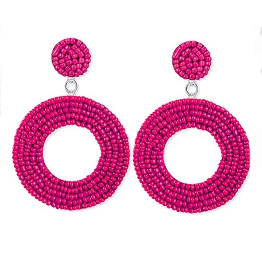 Boho Beaded Circle Drop Earrings